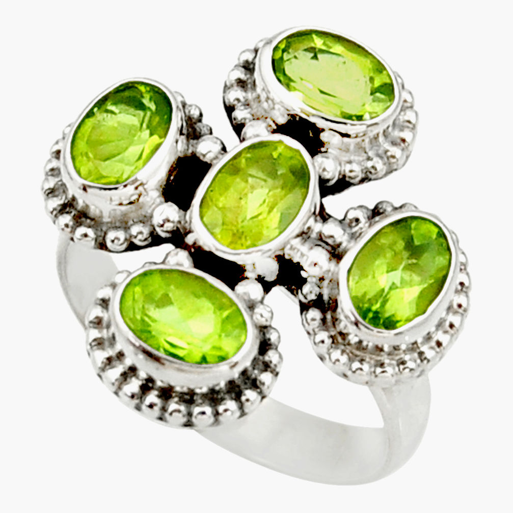 4.92cts natural green peridot 925 sterling silver ring jewelry size 7.5 d34026