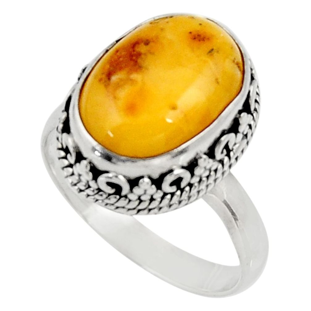 5.56cts natural yellow amber bone 925 silver solitaire ring size 7.5 d34132