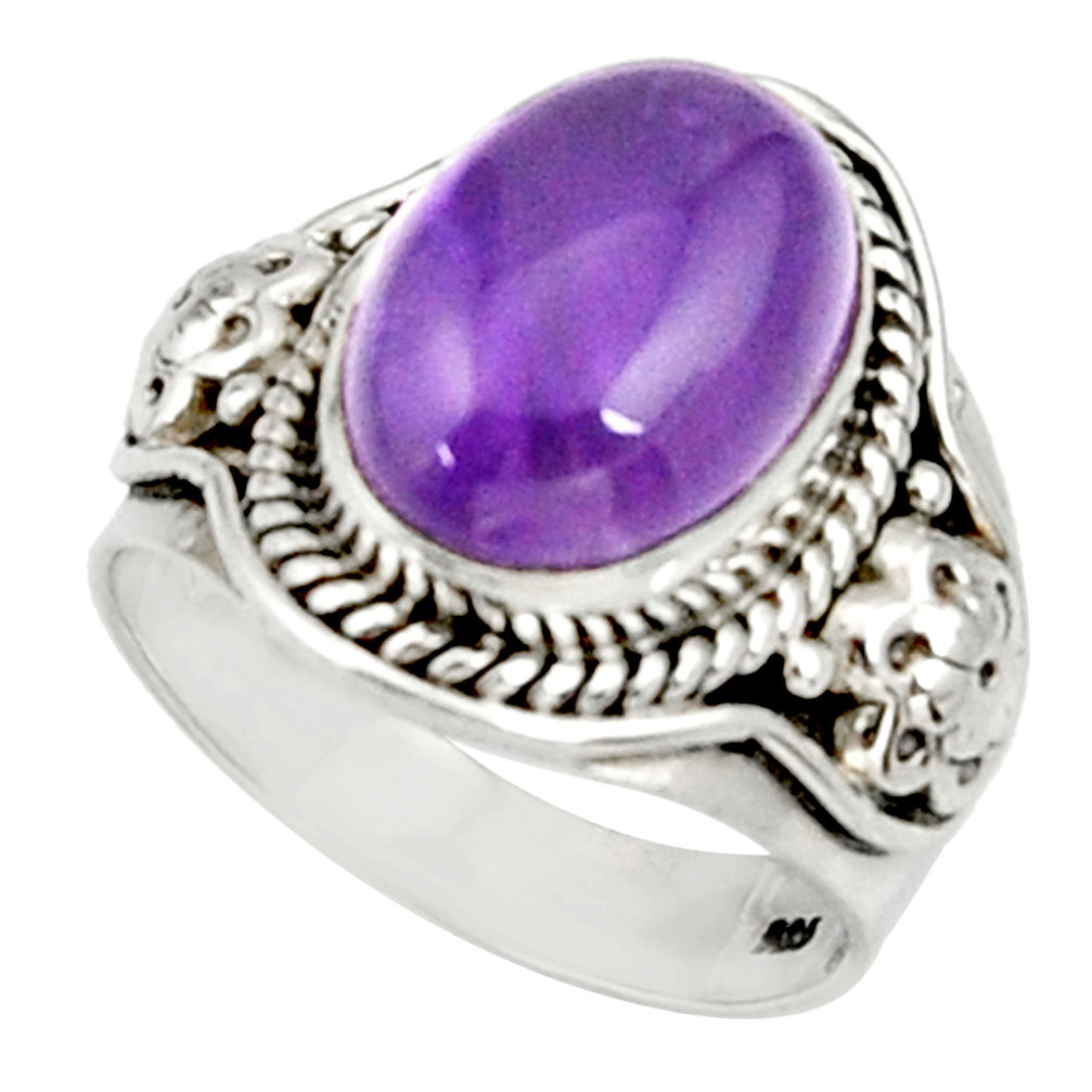 925 silver 7.09cts natural purple amethyst oval solitaire ring size 7.5 d34144