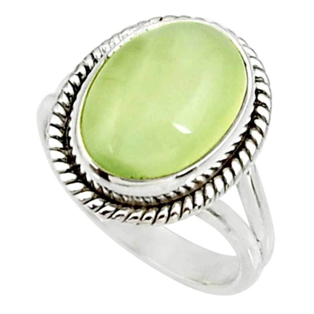 6.58cts natural green prehnite 925 silver solitaire ring jewelry size 7 d34152