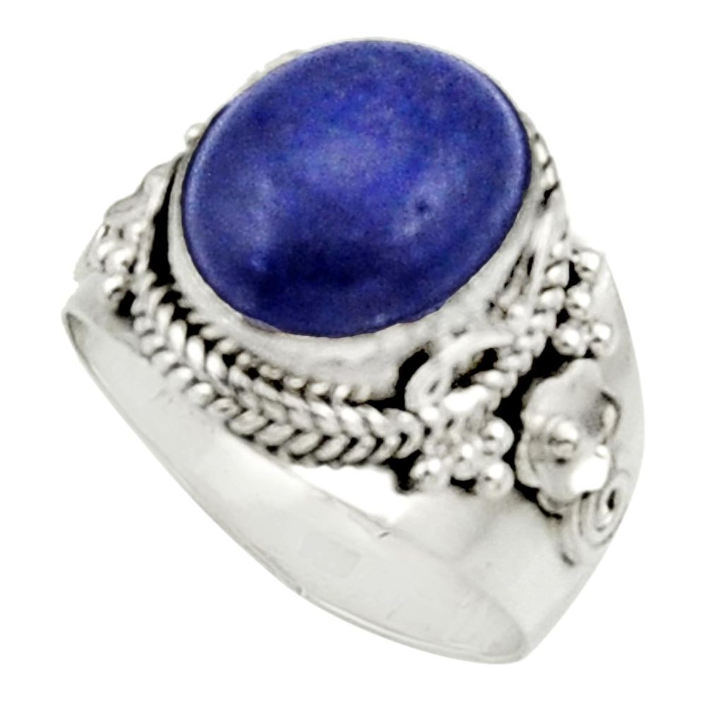 5.43cts natural blue lapis lazuli 925 silver solitaire ring size 8 d34185