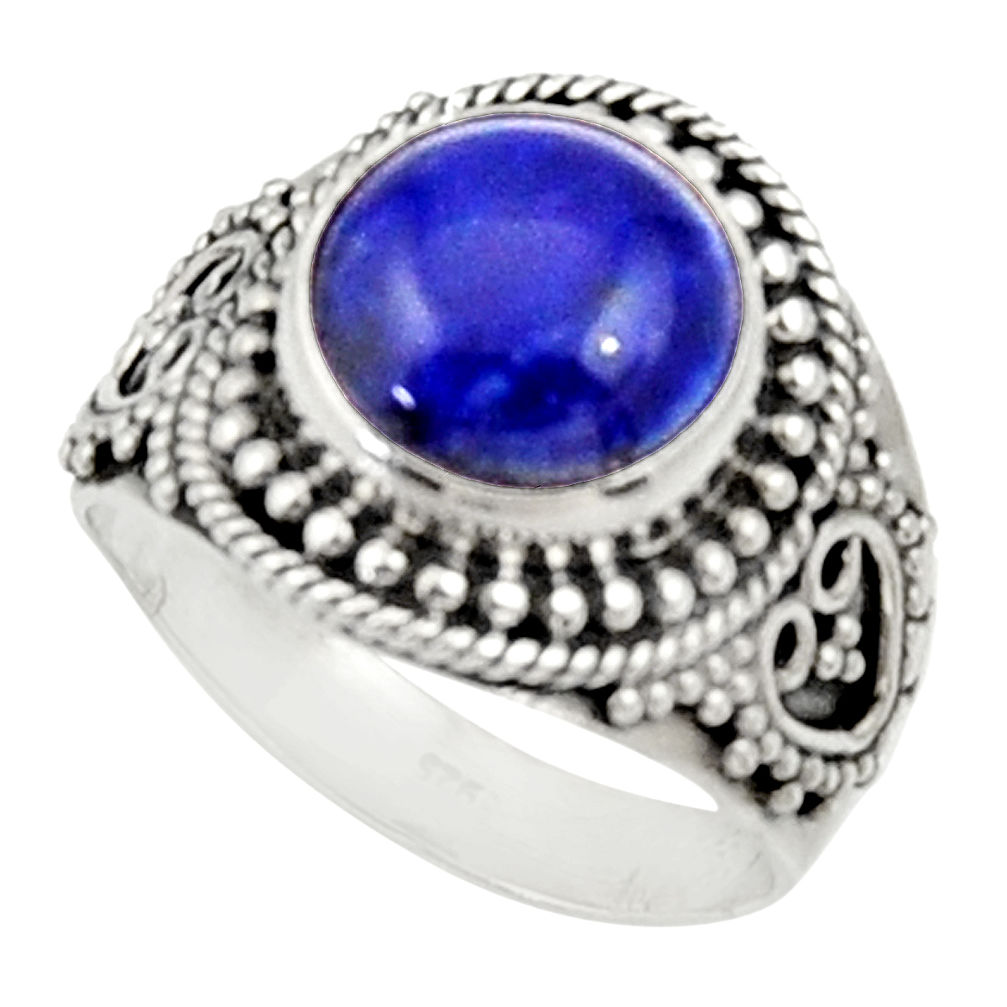 925 silver 5.42cts natural blue lapis lazuli solitaire ring size 7.5 d34187