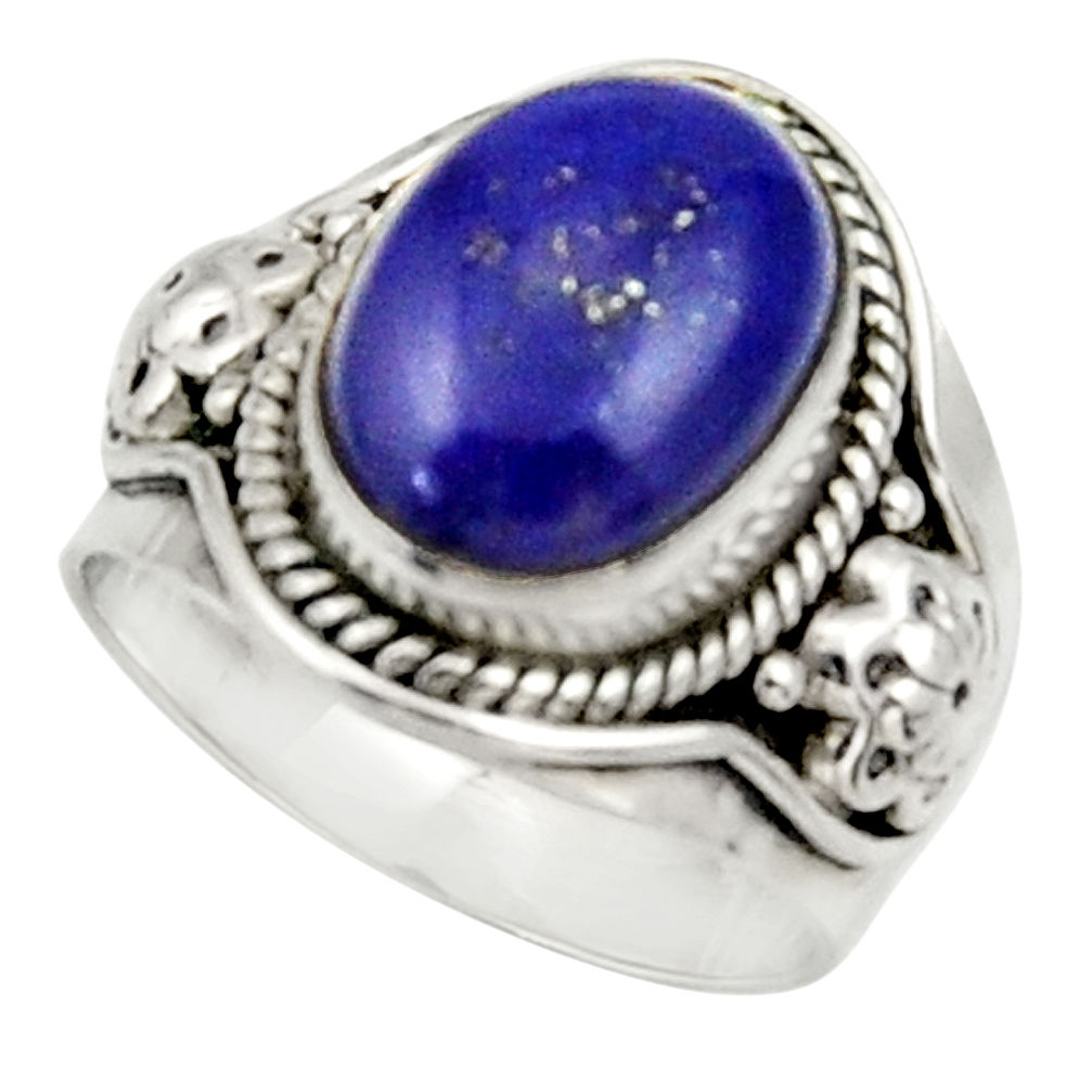 6.73cts natural blue lapis lazuli 925 silver solitaire ring size 7.5 d34191