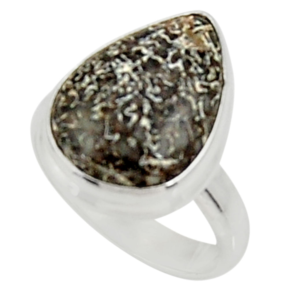 925 silver natural stingray coral from alaska solitaire ring size 7.5 d34203