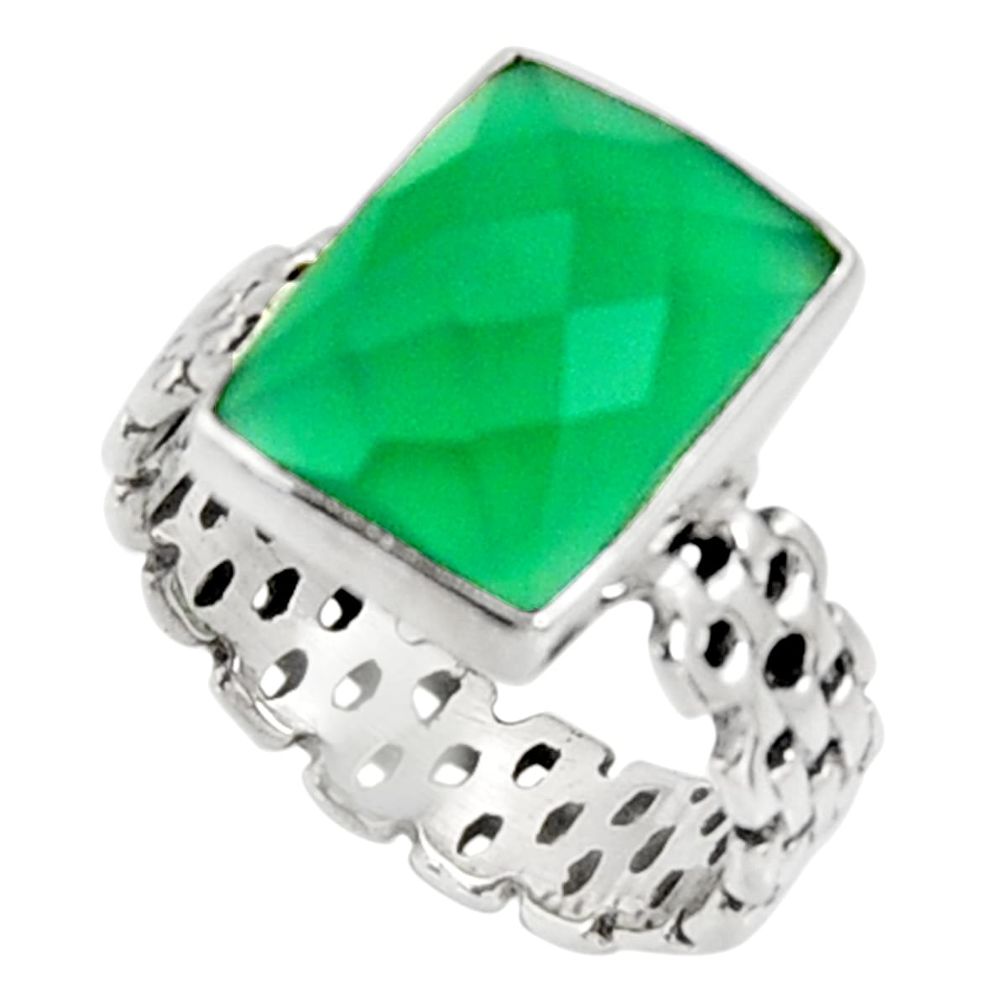 6.48cts natural green chalcedony 925 silver solitaire ring jewelry size 9 d34221