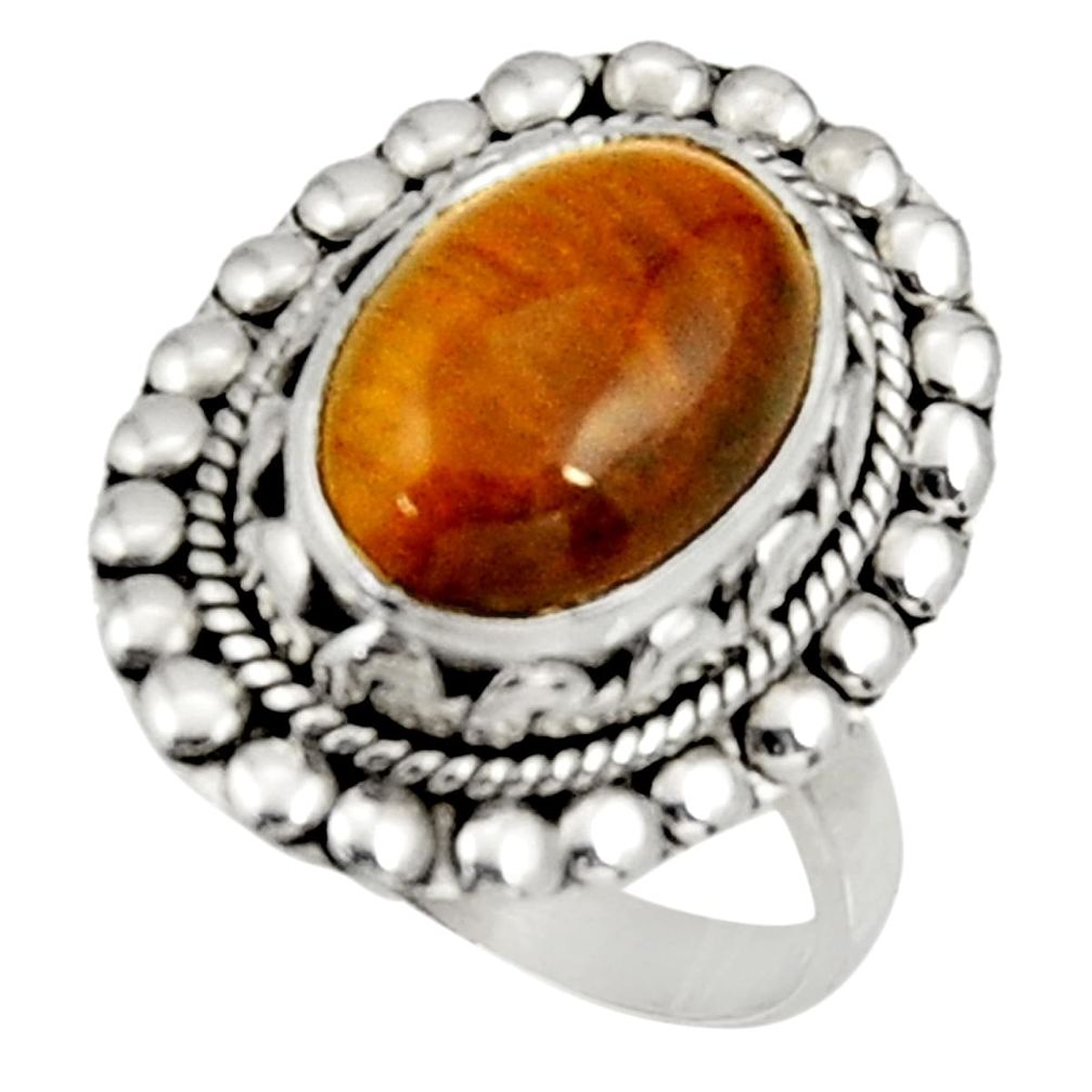 6.32cts natural brown tiger's eye 925 silver solitaire ring size 9 d34251