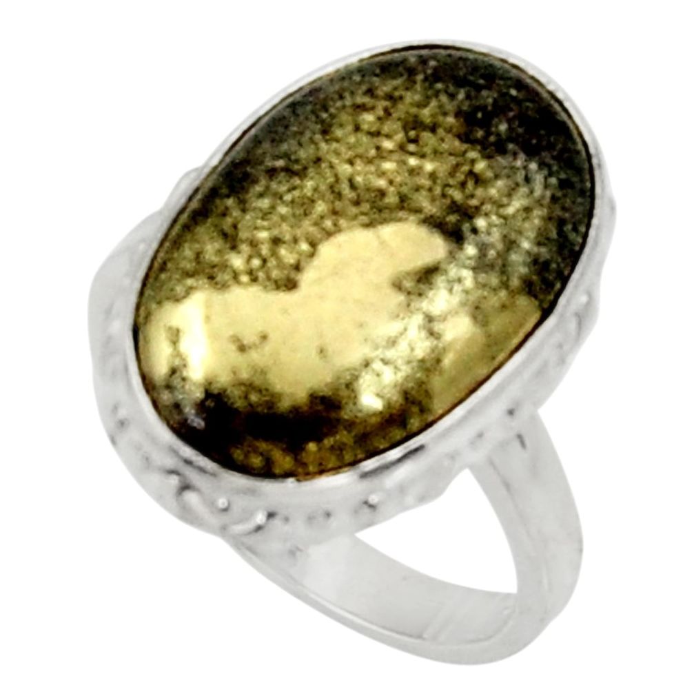 12.96cts natural pyrite in magnetite 925 silver solitaire ring size 7 d34253