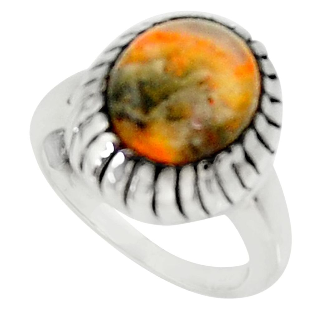 Natural bumble bee australian jasper 925 silver solitaire ring size 7 d34255