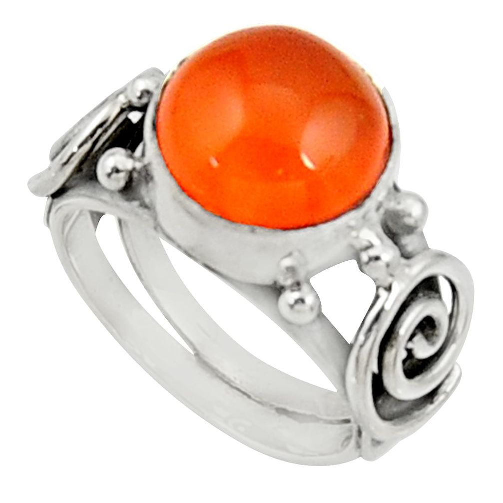 5.43cts natural orange cornelian 925 silver solitaire ring size 6 d34274