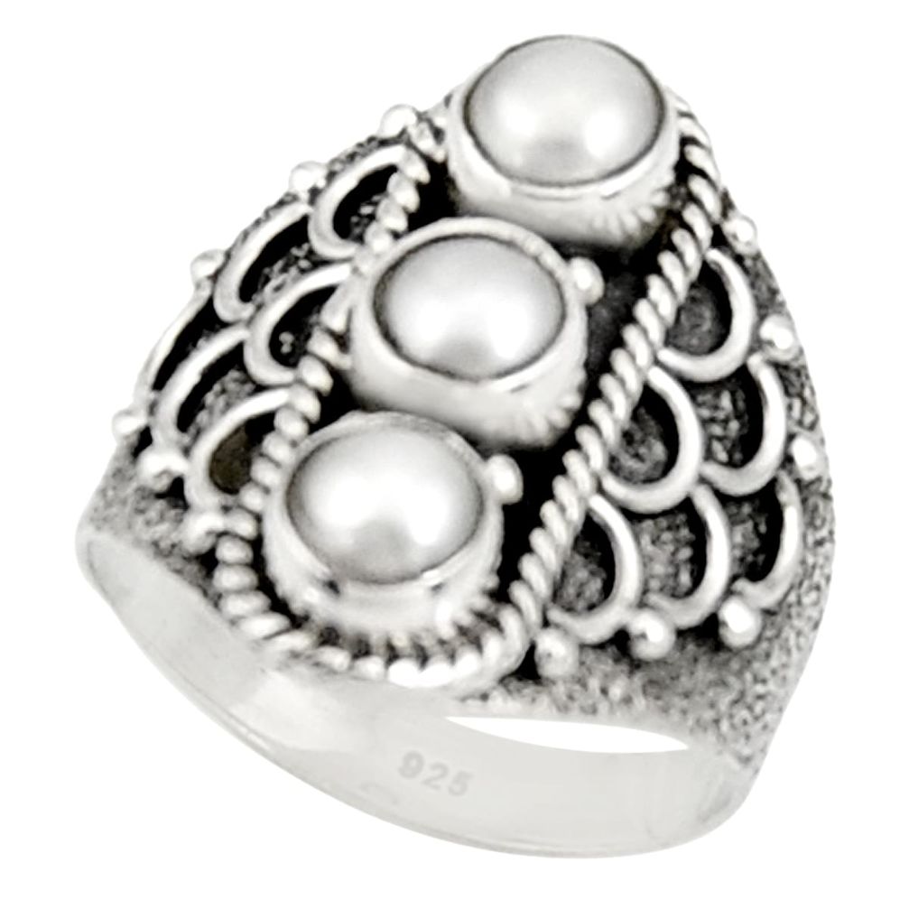 2.76cts natural white pearl round 925 sterling silver ring jewelry size 7 d34324