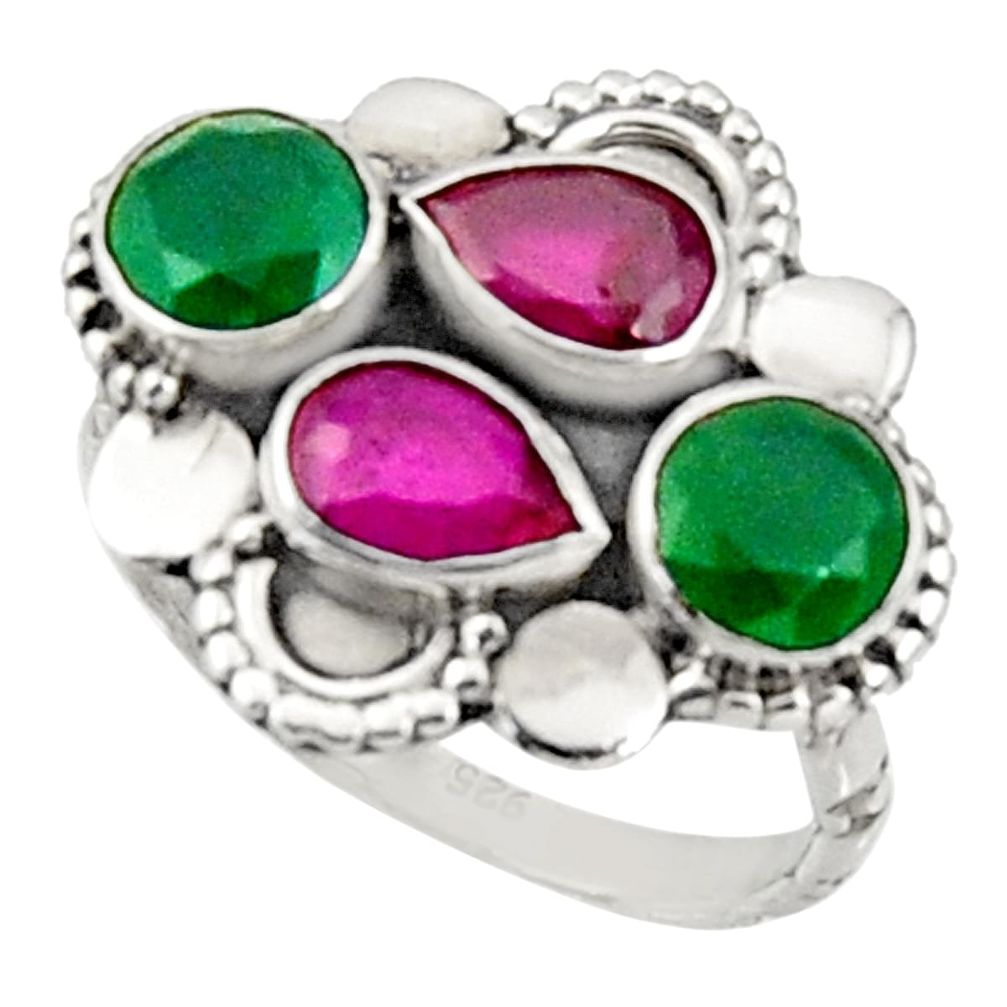 5.10cts natural red ruby emerald (lab) 925 sterling silver ring size 7.5 d34331