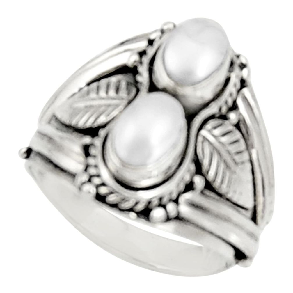 white pearl 925 sterling silver ring jewelry size 7.5 d34332