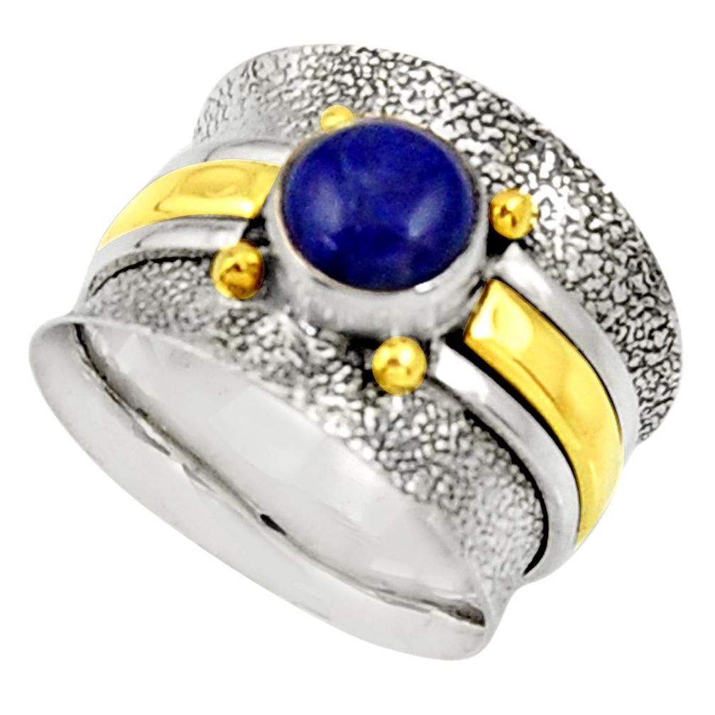 2.75cts victorian natural blue lapis lazuli silver two tone ring size 7.5 d34348