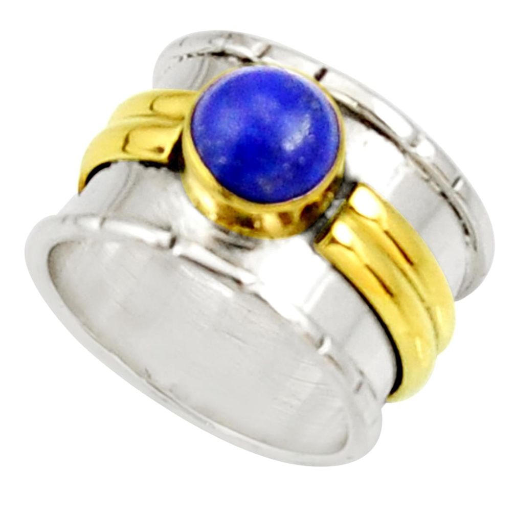 2.68cts victorian natural lapis lazuli 925 silver two tone ring size 7.5 d34361