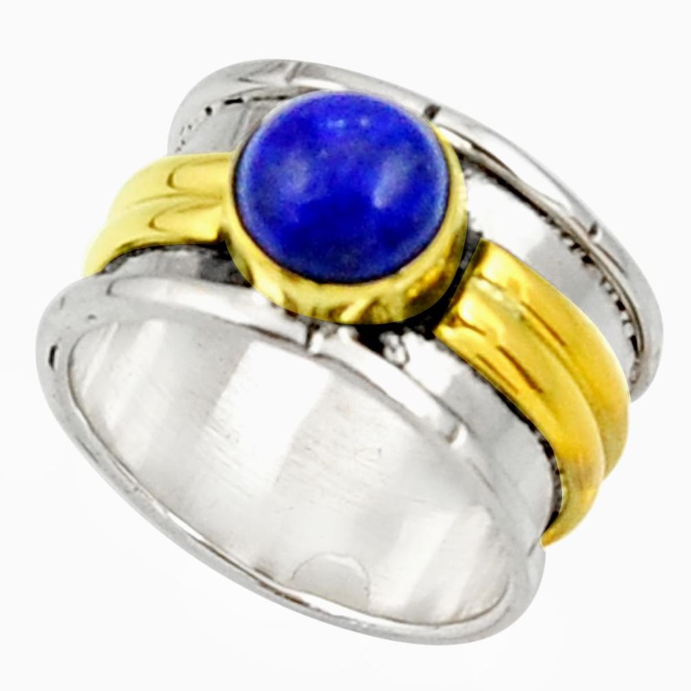 n natural lapis lazuli 925 silver two tone ring size 6 d34363