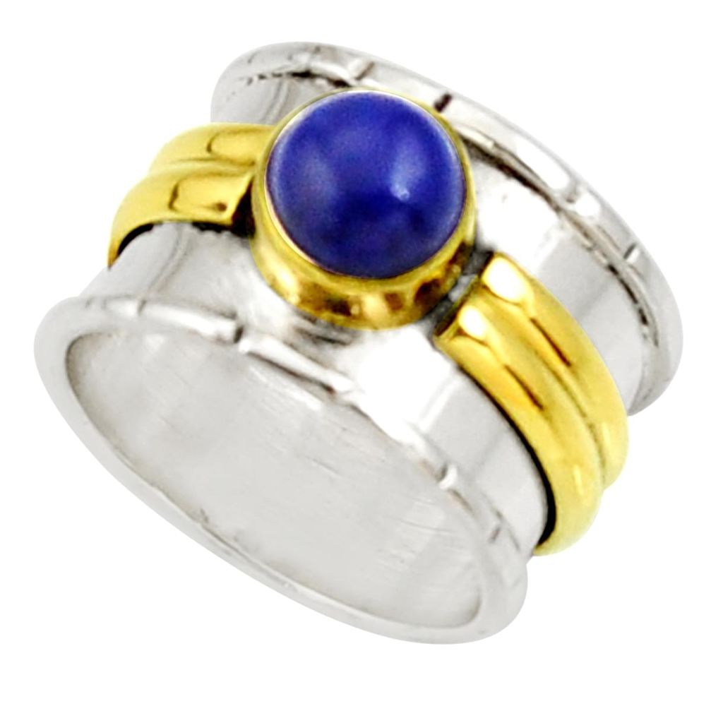 2.58cts victorian natural blue lapis lazuli silver two tone ring size 7 d34365