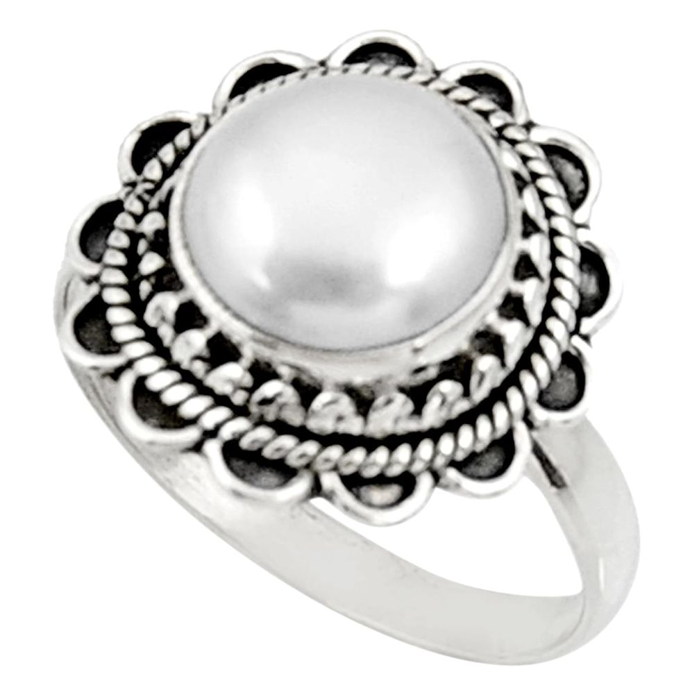 white pearl 925 sterling silver solitaire ring size 8.5 d34390