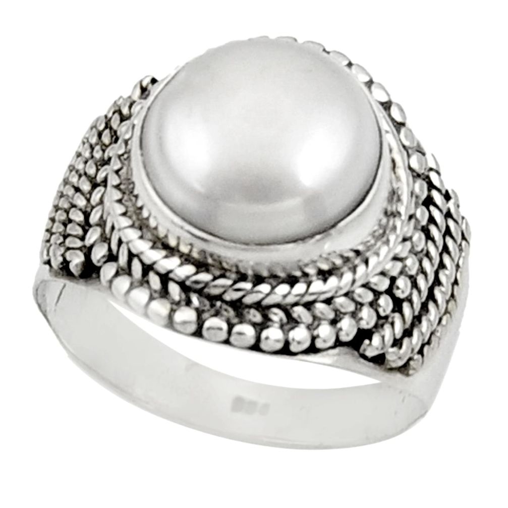 925 sterling silver 5.53cts natural white pearl solitaire ring size 7 d34416