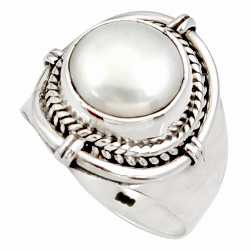 5.79cts natural white pearl 925 sterling silver solitaire ring size 6.5 d34432