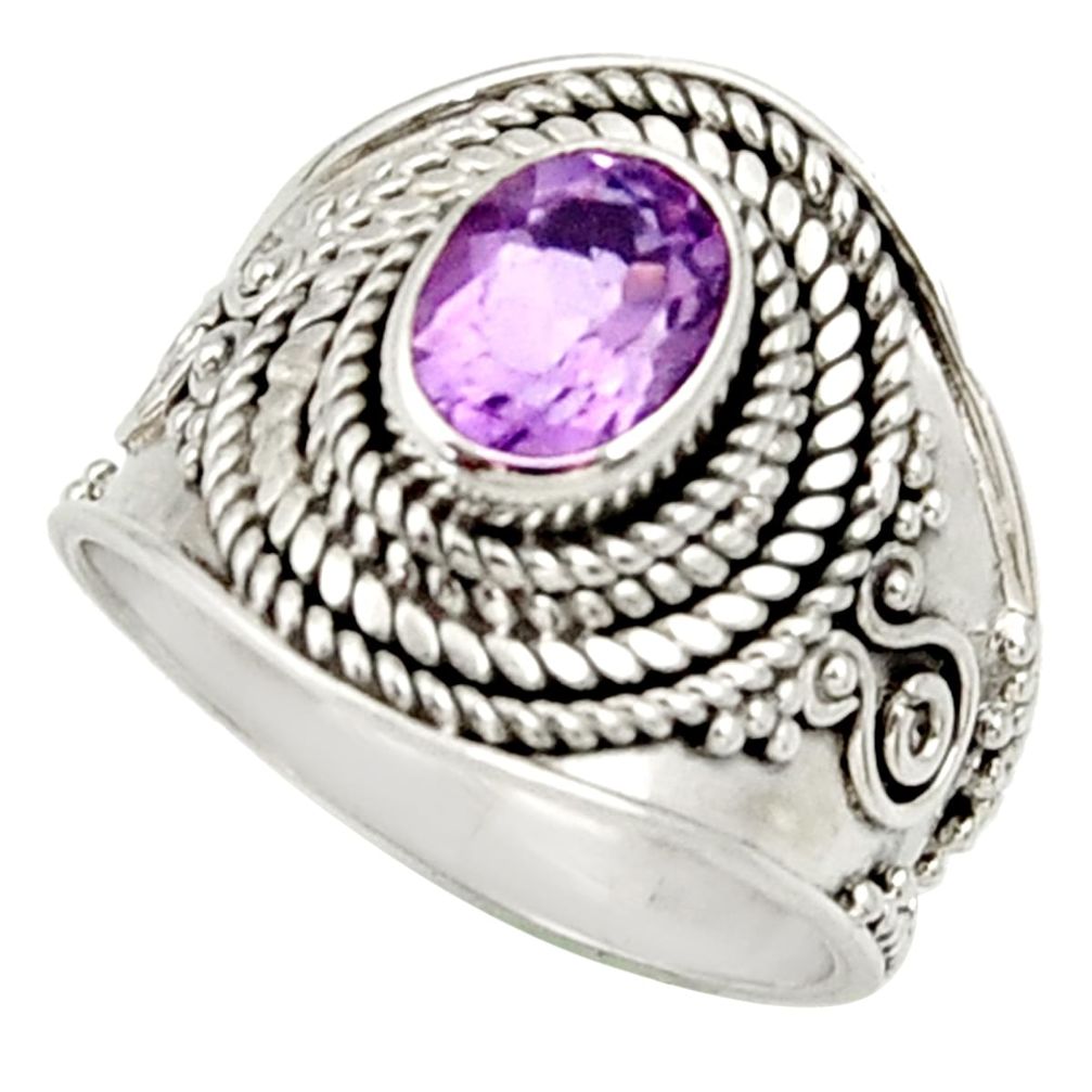 925 silver 2.01cts natural purple amethyst oval solitaire ring size 7.5 d34458