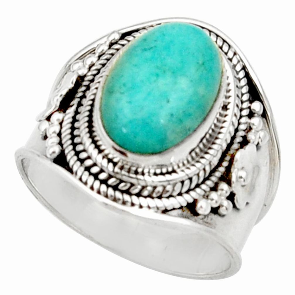 925 silver 4.52cts natural green peruvian amazonite solitaire ring size 7 d34487