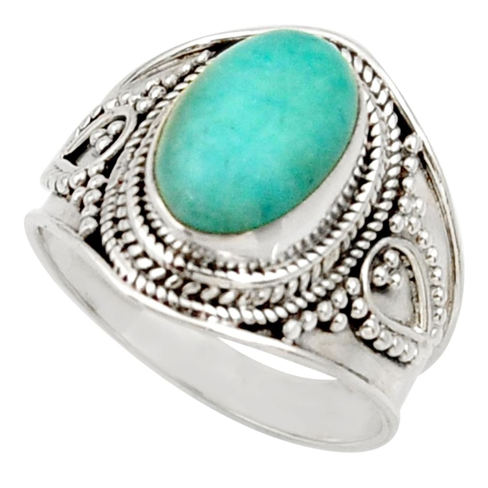 4.69cts natural peruvian amazonite 925 silver solitaire ring size 8.5 d34490