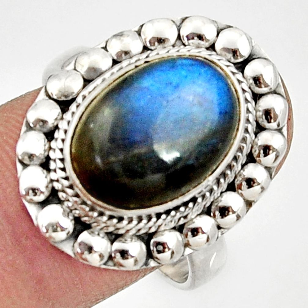 6.45cts natural blue labradorite 925 silver solitaire ring size 8.5 d34514