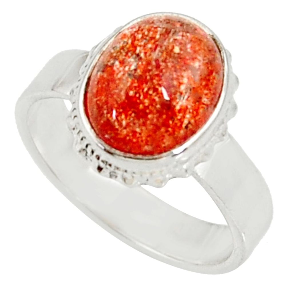 5.31cts natural orange sunstone 925 silver solitaire ring size 7.5 d34563