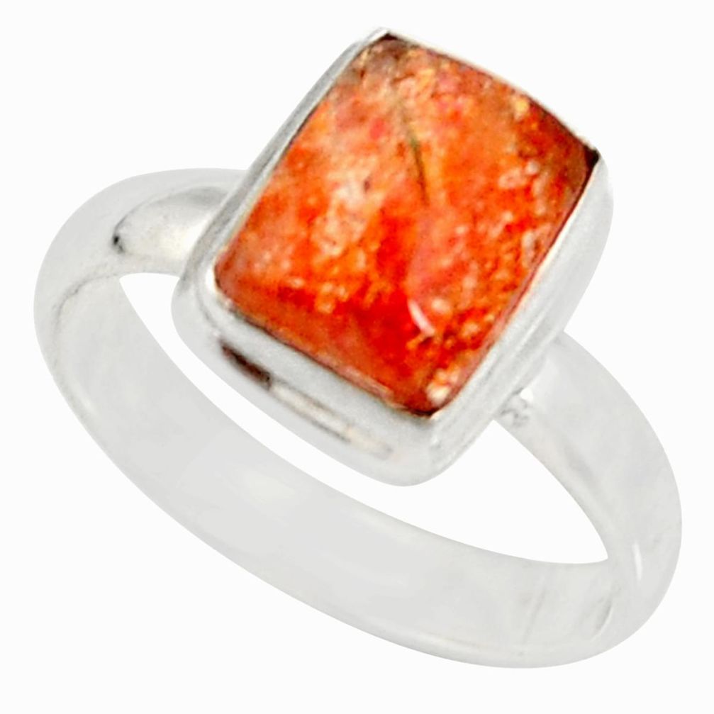 4.40cts natural orange sunstone 925 silver solitaire ring size 8.5 d34565