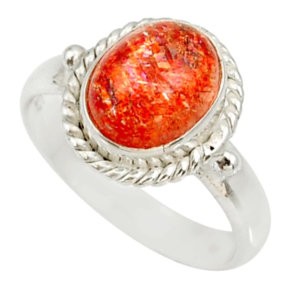 925 silver 4.47cts natural orange sunstone oval solitaire ring size 7 d34569