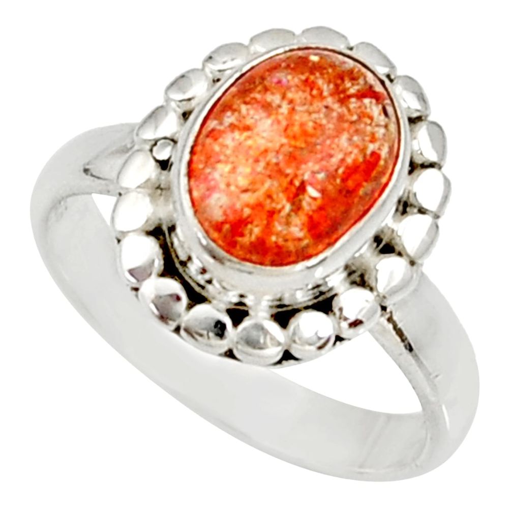 4.02cts natural orange sunstone 925 silver solitaire ring size 7.5 d34570