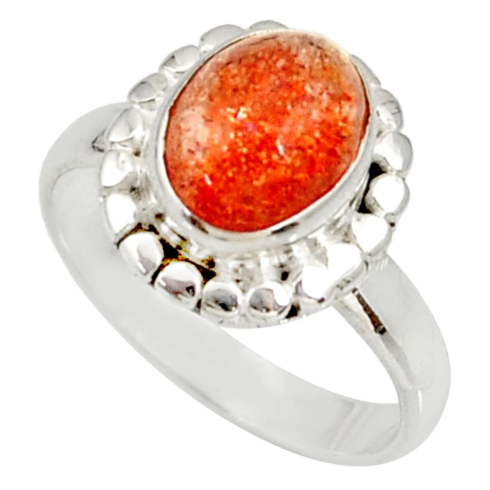 4.02cts natural orange sunstone 925 silver solitaire ring size 8 d34571