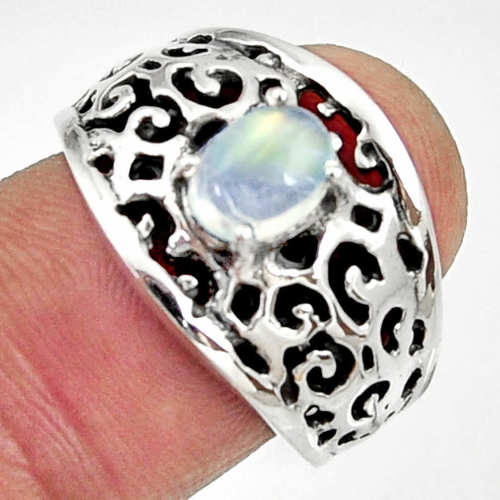 925 silver 1.64cts natural rainbow moonstone oval solitaire ring size 7 d35179