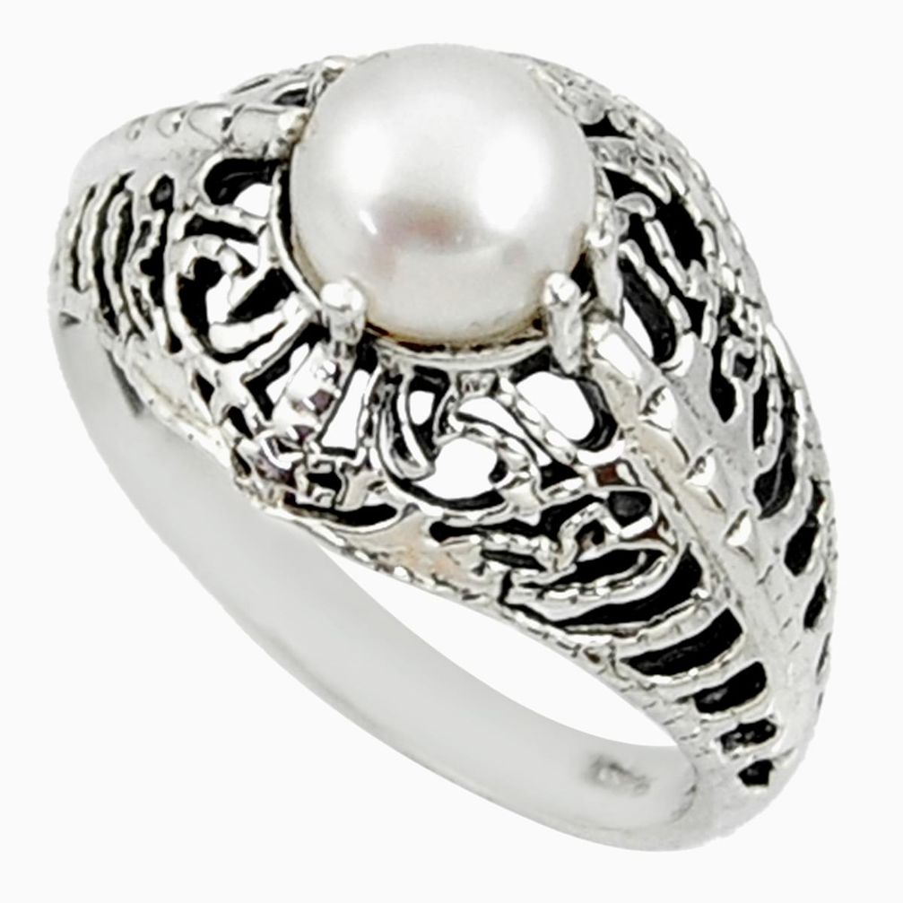 2.32cts natural white pearl 925 sterling silver solitaire ring size 8.5 d35185