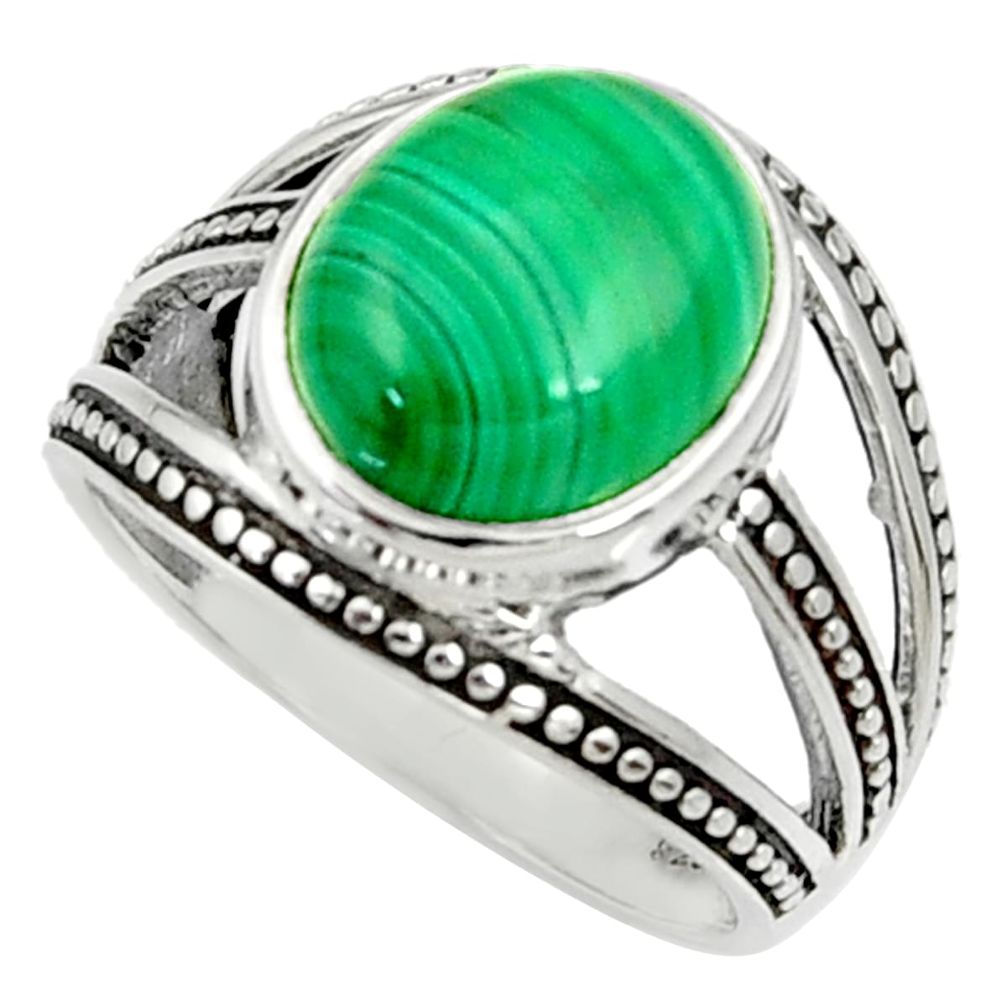 5.18cts natural green malachite oval 925 silver solitaire ring size 8.5 d35203