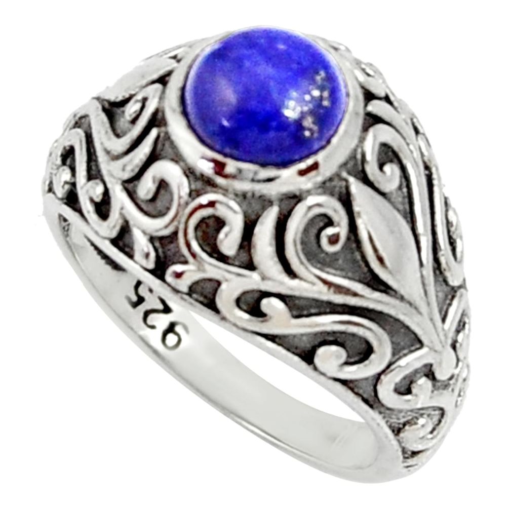 2.59cts natural blue lapis lazuli round 925 silver solitaire ring size 7 d35205