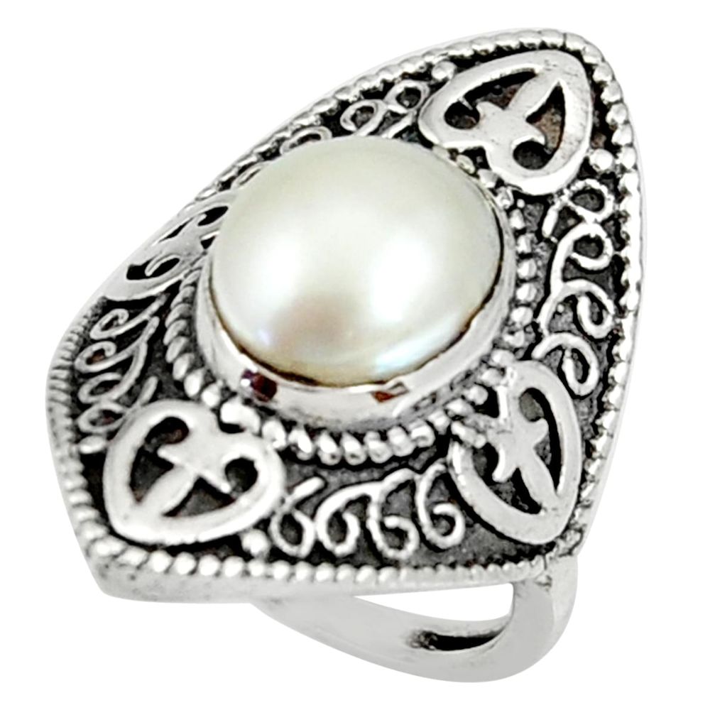 5.51cts natural white pearl 925 sterling silver solitaire ring size 5.5 d35210