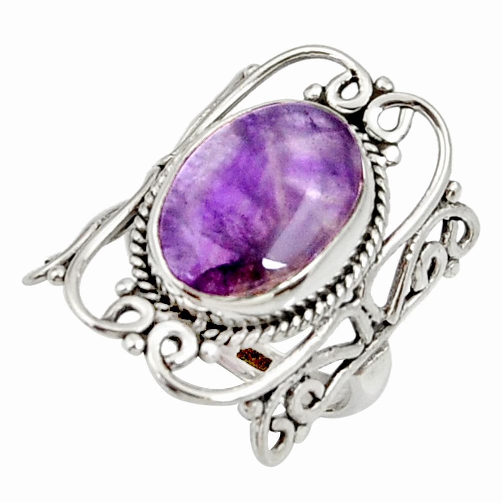 6.27cts natural purple chevron amethyst 925 silver solitaire ring size 6 d35212