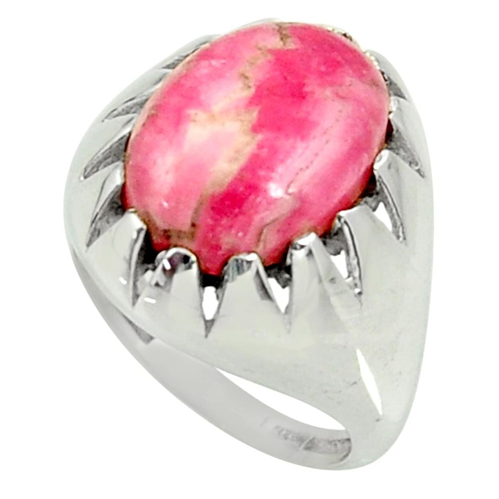 Natural pink rhodochrosite inca rose 925 silver solitaire ring size 6 d35221