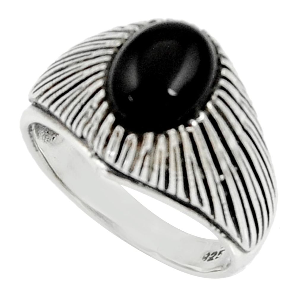 3.91cts natural black onyx 925 sterling silver solitaire ring size 8.5 d35233