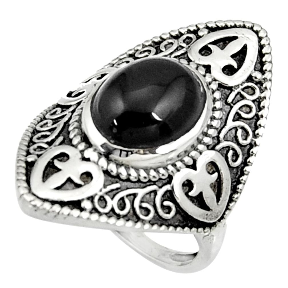 925 sterling silver 4.73cts natural black onyx solitaire ring size 6.5 d35276