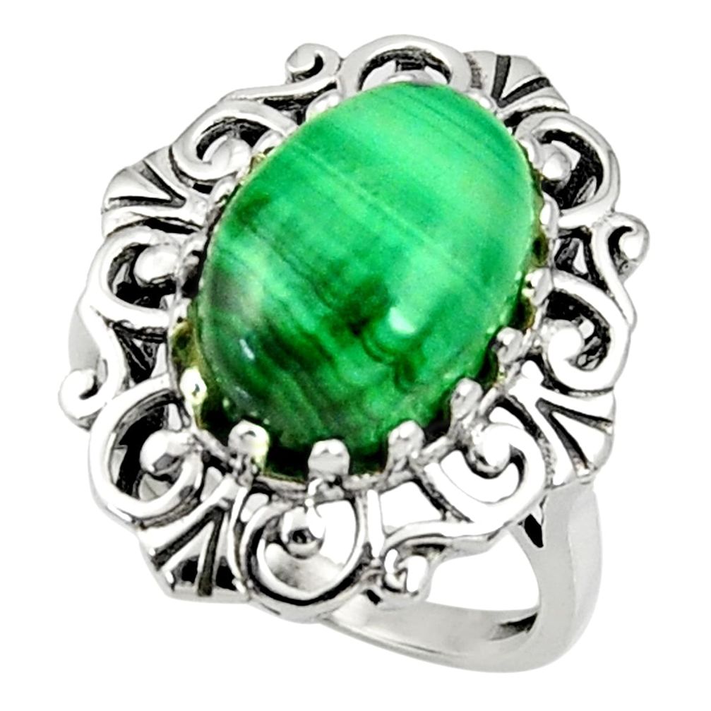 green malachite oval 925 silver solitaire ring size 8 d35282