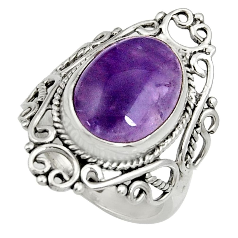 6.04cts natural purple chevron amethyst 925 silver solitaire ring size 7 d35295