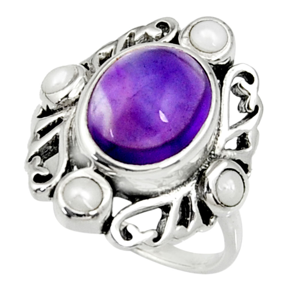 925 silver 7.22cts natural purple amethyst pearl solitaire ring size 7 d35313