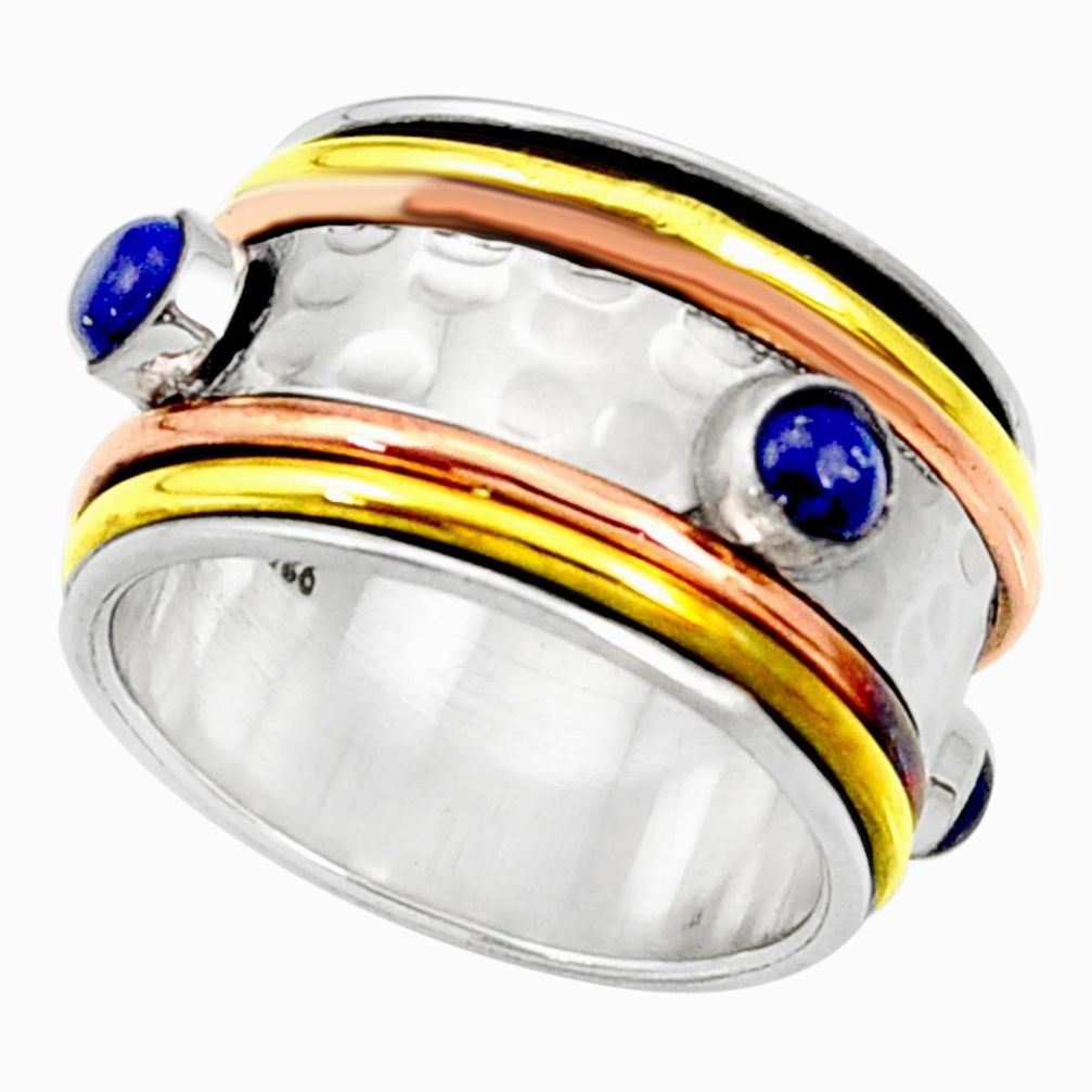 Victorian natural blue lapis lazuli silver two tone spinner ring size 8.5 d35343