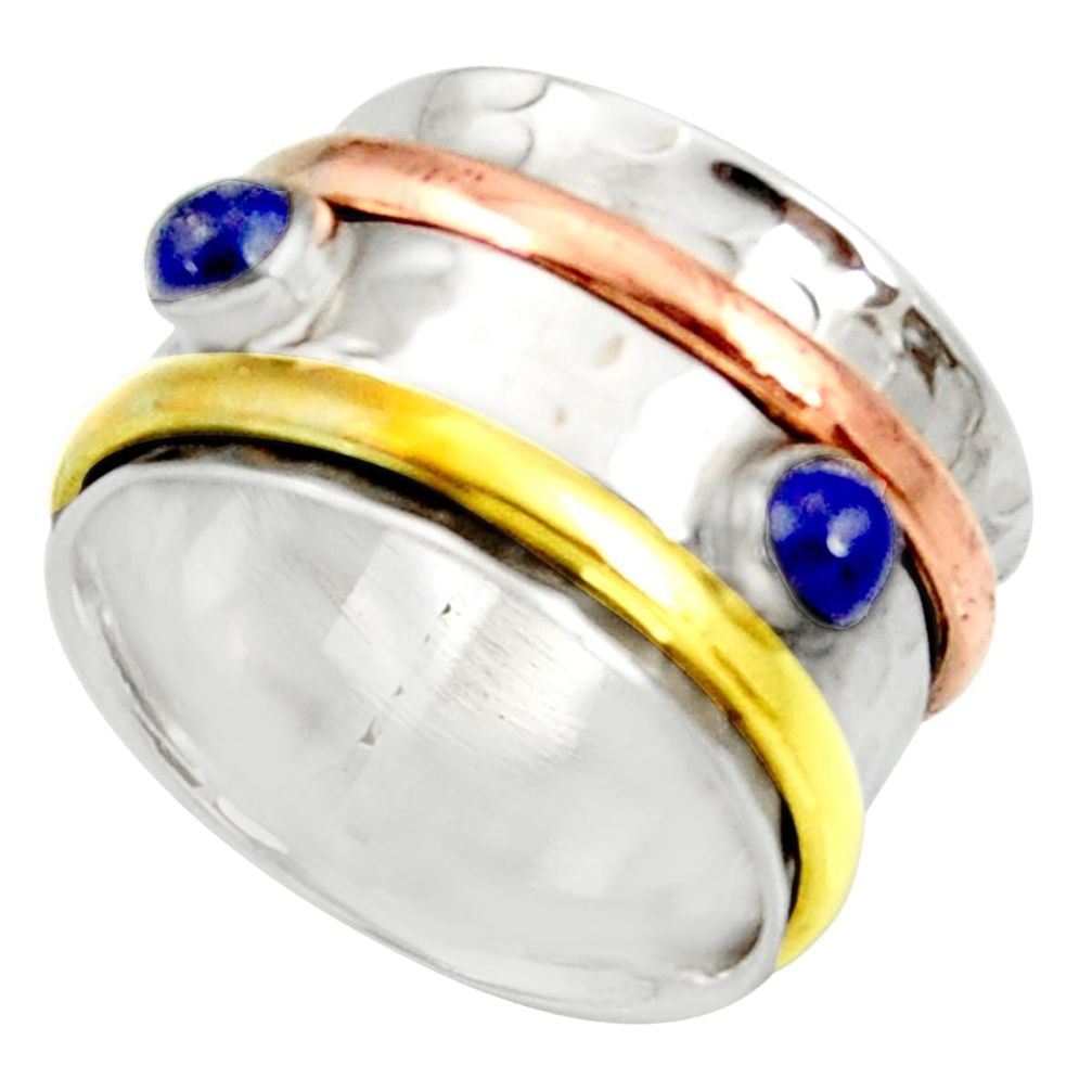 925 silver victorian natural lapis lazuli two tone spinner ring size 7.5 d35352