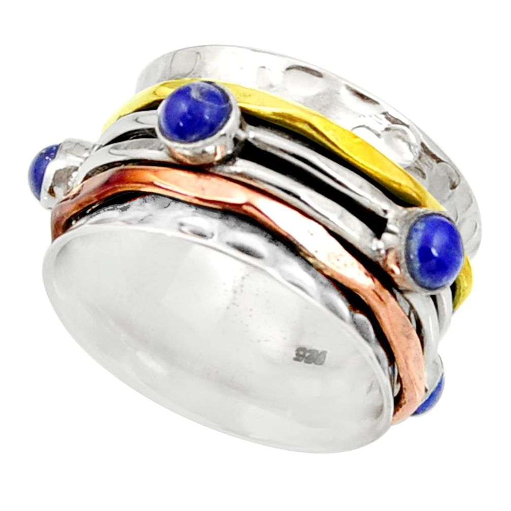 Victorian natural lapis lazuli 925 silver two tone spinner ring size 8.5 d35357