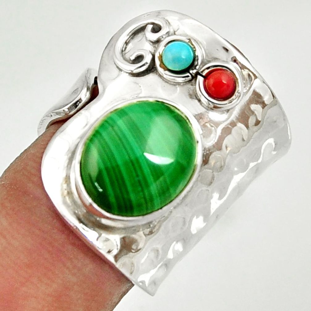 925 silver 5.81cts natural green malachite adjustable ring size 6.5 d35372