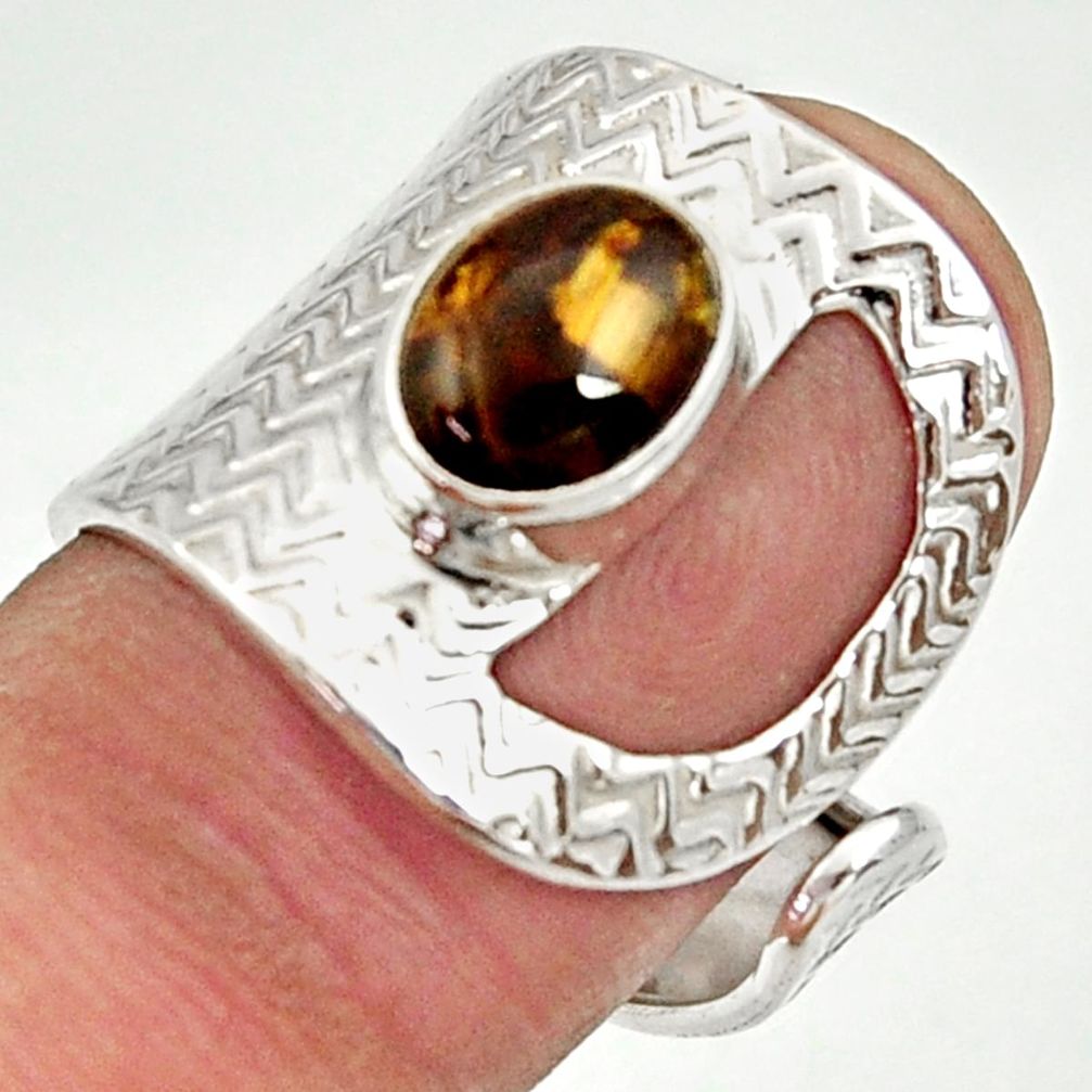 3.41cts natural tiger's hawks eye 925 silver adjustable ring size 7 d35374
