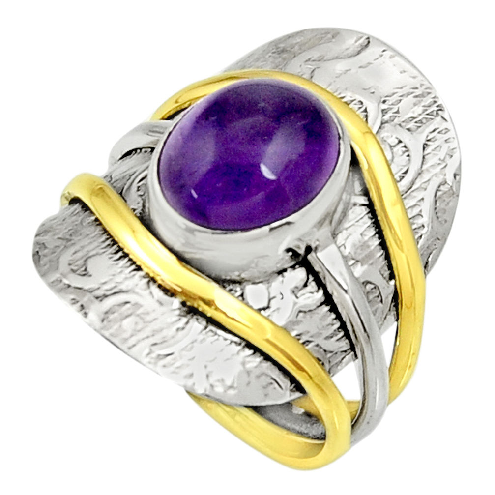 925 silver victorian natural amethyst two tone solitaire ring size 9 d35385